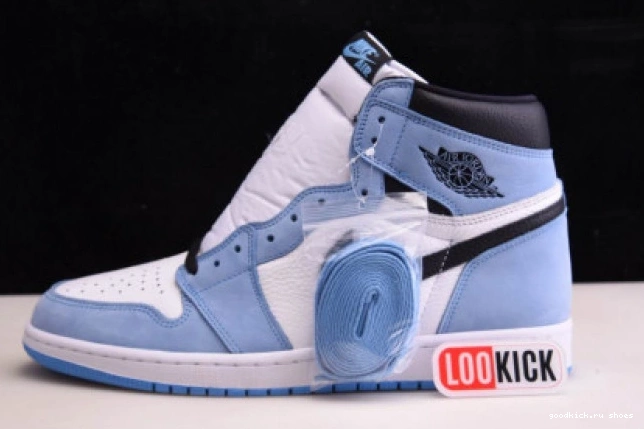 UNIVERSITY RETRO 555088-134 JORDAN 1 HIGH WHITE BLUE AIR BLACK 0719